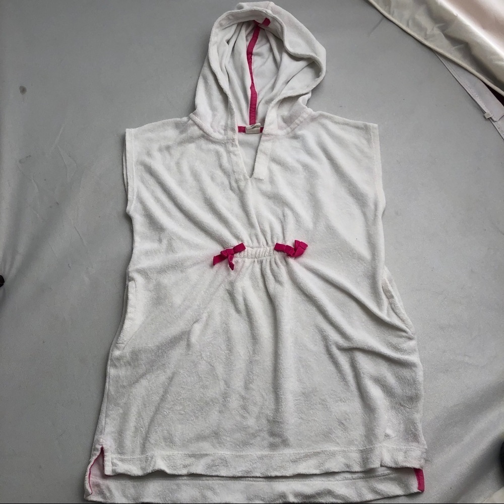 Baby Gap white and pink terry cloth hooded swim cover up